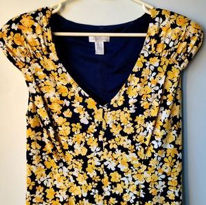 London Times Womens Yellow Floral Sleeveless V-Neck Midi Size 12 Dress